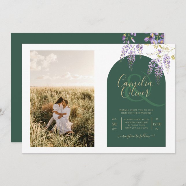 Budget All-in1 PHOTO Wedding Wisteria QR Code INV Invitation (Front/Back)