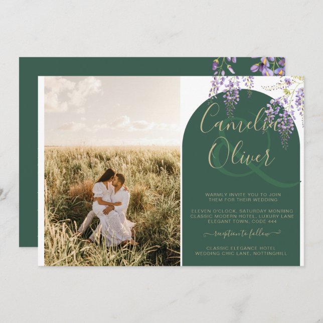 Budget All-in1 PHOTO Wedding Wisteria QR Code INV Invitation (Front/Back)