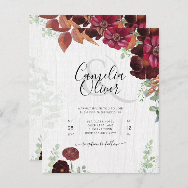 BUDGET All-in1 Rustic Fall Maroon Burgundy Wedding (Front/Back)