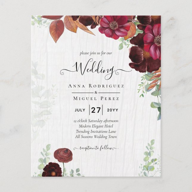 BUDGET All-in1 Rustic Fall Maroon Burgundy Wedding (Front)
