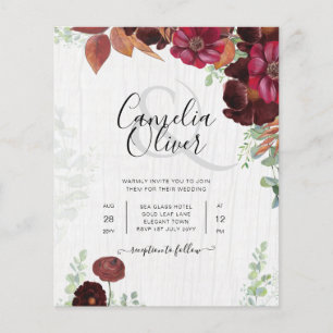 BUDGET All-in1 Rustic Fall Maroon Burgundy Wedding Flyer