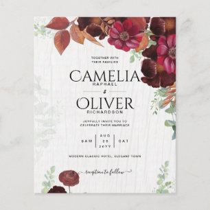 BUDGET All-in1 Rustic Fall Maroon Burgundy Wedding Flyer