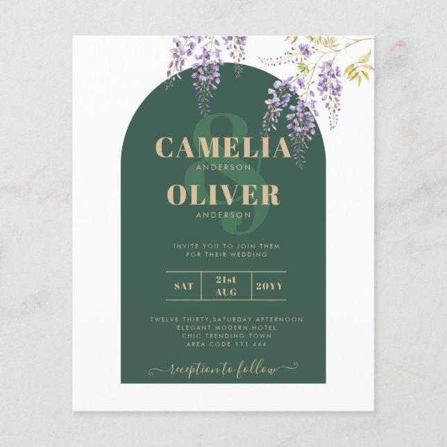 BUDGET All-in1 Wisteria Green Gold Arch Wedding Flyer (Front)