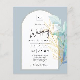 BUDGET All-in-1 Dusty Blue Gold Greenery Wedding Flyer