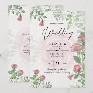 Budget All-in-1 Dusty Pink Roses Floral Wedding Invitation