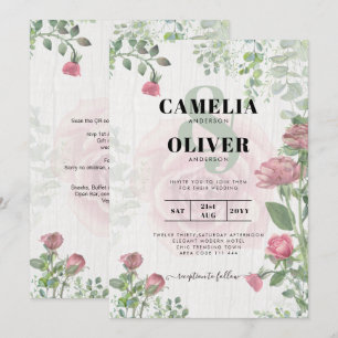 Budget All-in-1 Dusty Pink Roses Floral Wedding Invitation