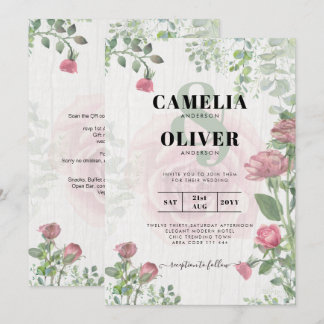 Budget All-in-1 Dusty Pink Roses Floral Wedding Invitation