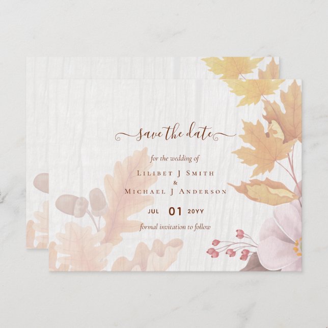 BUDGET All-in-1 Fall Leaves Terracotta Wedding Postcard (Front/Back)
