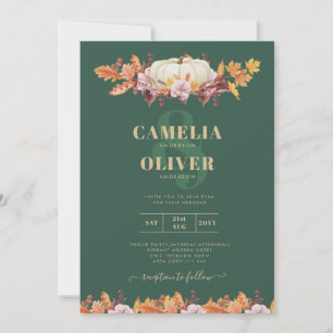 BUDGET All-in-1 Fall Pumpkin Green Gold Wedding Invitation