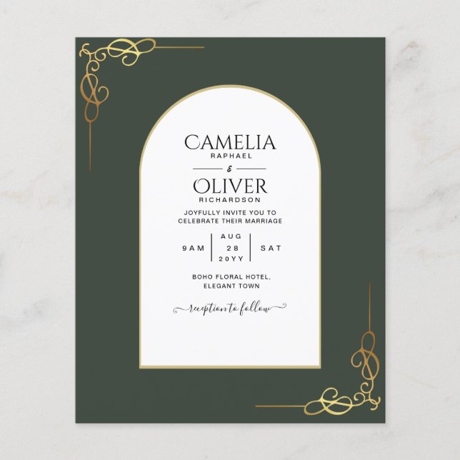 Budget  All-in-1 Gold Accent Wedding INVITE Flyer (Front)