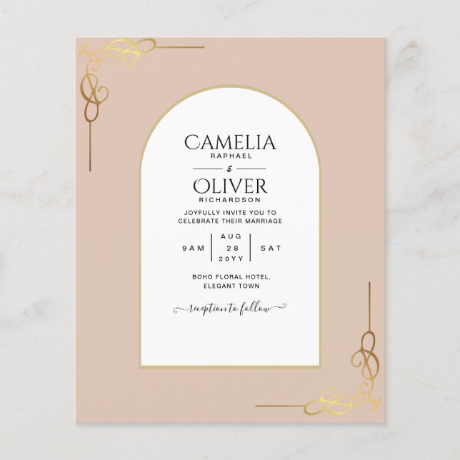 Budget  All-in-1 Gold Accent Wedding INVITE Flyer (Front)