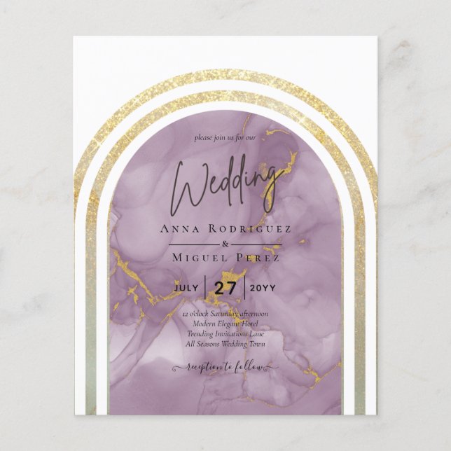 BUDGET All-in-1 Gold Pink Marble Arch Wedding Flyer (Front)