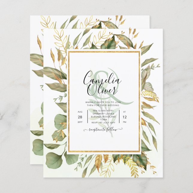 BUDGET All-in-1 Greenery Gold Leaves  Wedding (Front/Back)