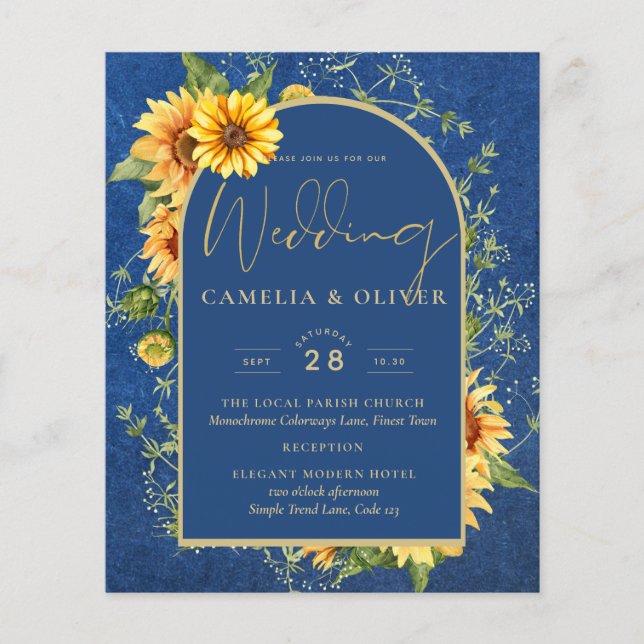 BUDGET All-in-1 Rustic Sunflowers BLUE Wedding Flyer (Front)