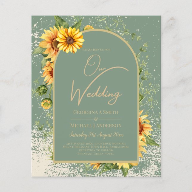 BUDGET All-in-1 Rustic Sunflowers Greenery Wedding Flyer (Front)