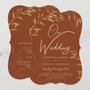 Budget All-in-1 Rustic Terracotta GOLD Wedding Invitation
