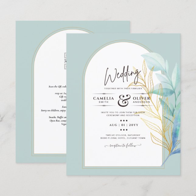 BUDGET All-in-1 Sea Glass Gold Leaf Sage Wedding (Front/Back)