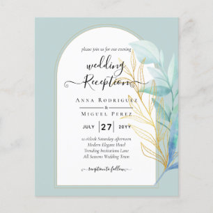 BUDGET All-in-1 Sea Glass Gold Leaf Sage Wedding Flyer