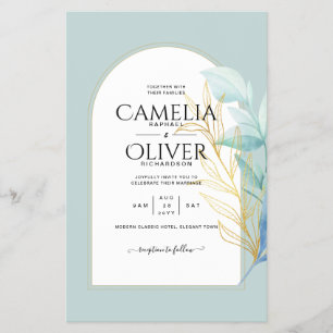 BUDGET All-in-1 Sea Glass Gold Leaf Sage Wedding Flyer