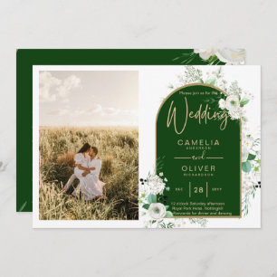 Budget All-in-1 White Roses Green Wedding QR Code Invitation