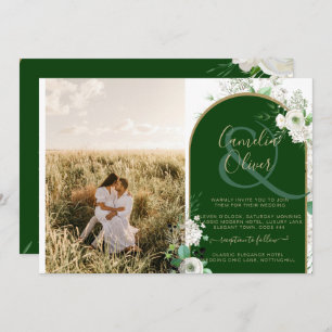 Budget All-in-1 White Roses Green Wedding QR Code Invitation