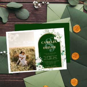 Budget All-in-1 White Roses Green Wedding QR Code Invitation