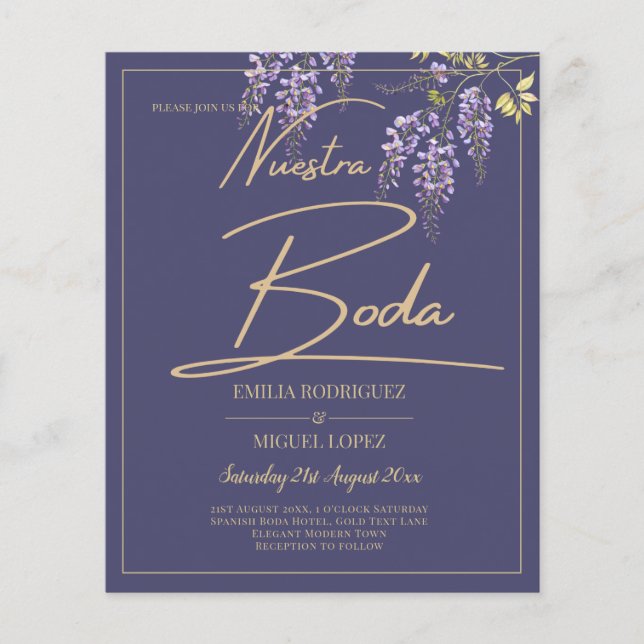 BUDGET All-In-1 Wisteria Dusty Purple Gold Wedding Flyer (Front)