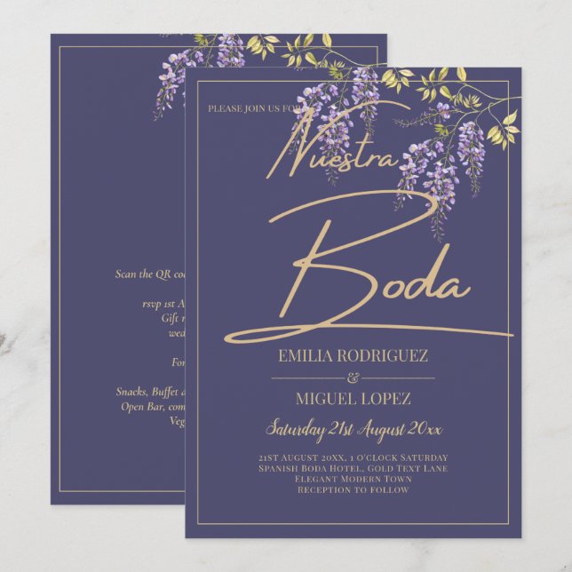 BUDGET All-In-1 Wisteria Dusty Purple Gold Wedding Invitation (Front/Back)
