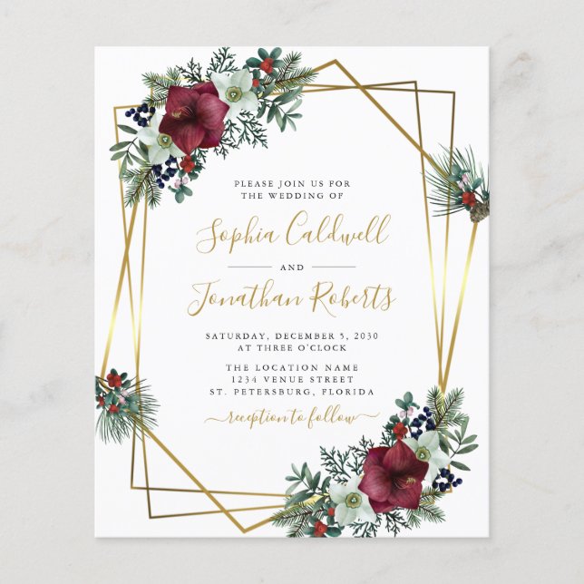 Budget All in One Amaryllis Pine Wedding Invite (Front)