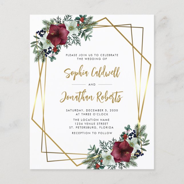 Budget All in One Amaryllis Wedding Invite (Front)