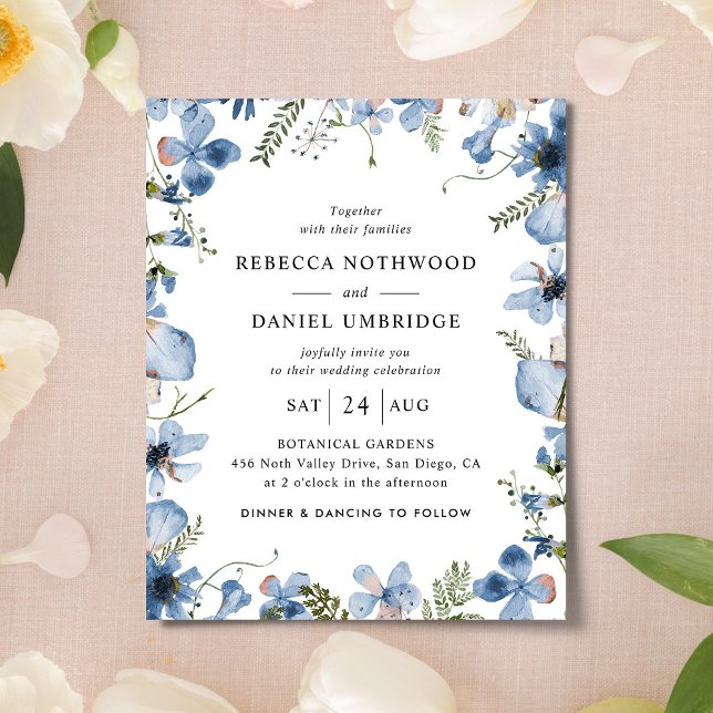 Budget All in One Blue Flowers Wedding Invitation (Creator Uploaded)