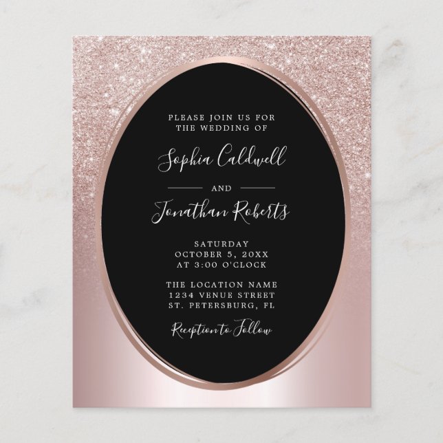 Budget All in One Blush Glitter Wedding Invitation (Front)