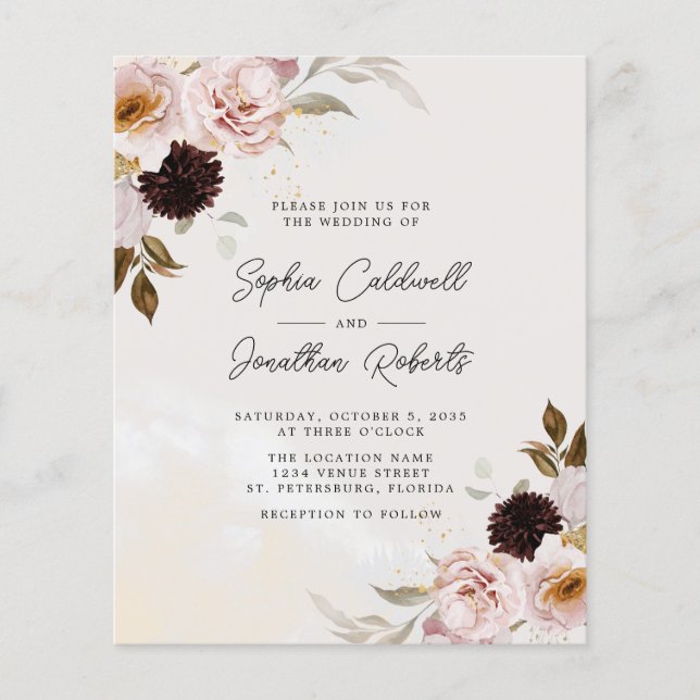 Budget All in One Boho Blush Floral Wedding Invite (Front)