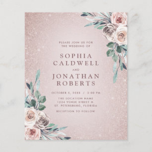 Budget All in One Boho Pink Roses Wedding Invite