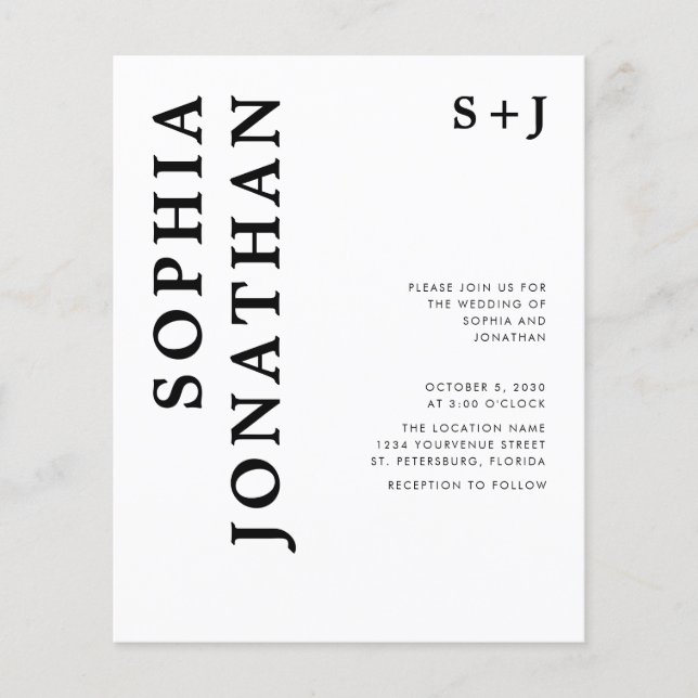 Budget All in One Bold Typography Wedding Invite (Front)