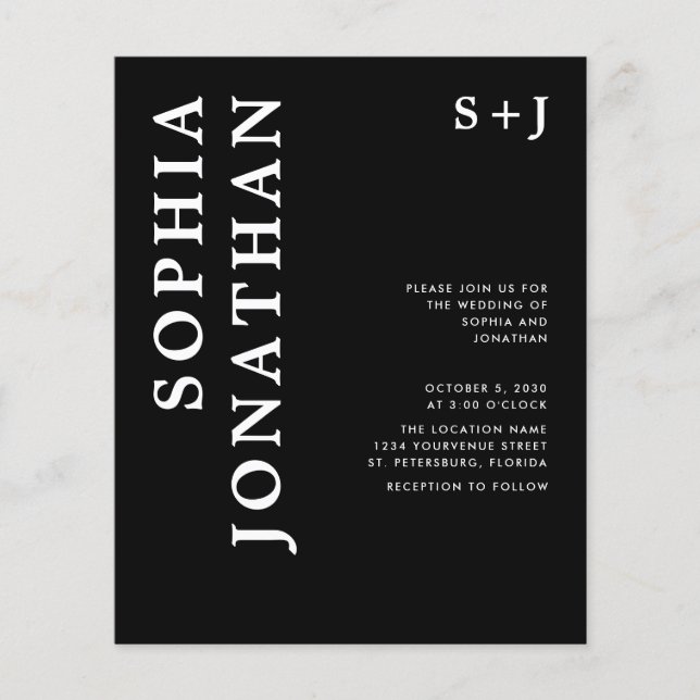 Budget All in One Bold Typography Wedding Invite (Front)
