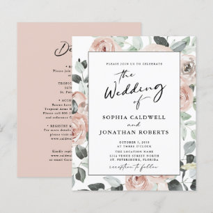 Budget All in One Calligraphy Roses Wedding Invite
