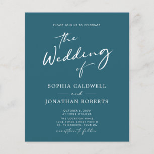 Budget All in One Calligraphy Teal Wedding Invite