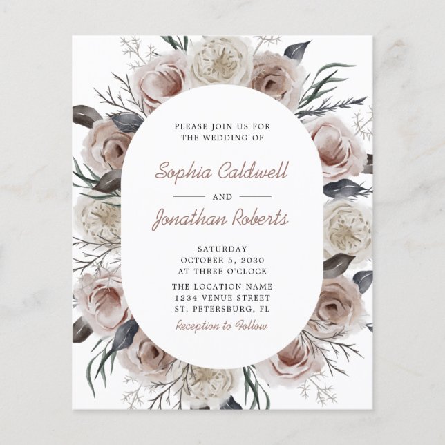 Budget All in One Dusty Pink Floral Wedding Invite (Front)