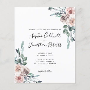 Budget All in One Dusty Pink Roses Wedding Invite