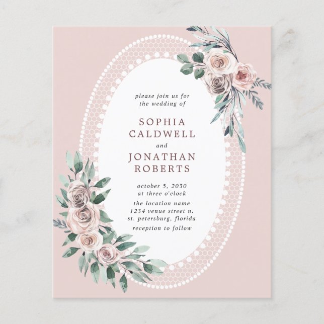 Budget All in One Dusty Rose Floral Wedding Invite (Front)