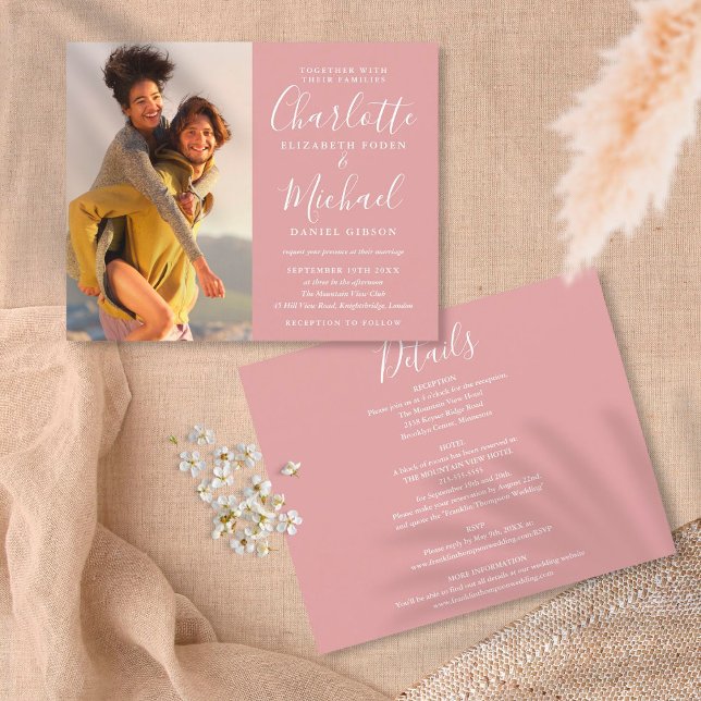 Budget All In One Dusty Rose Photo Wedding Invite (Creator Uploaded)