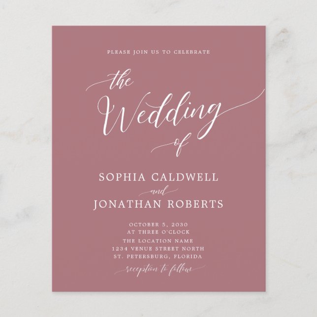 Budget All in One Dusty Rose Wedding Invitation (Front)