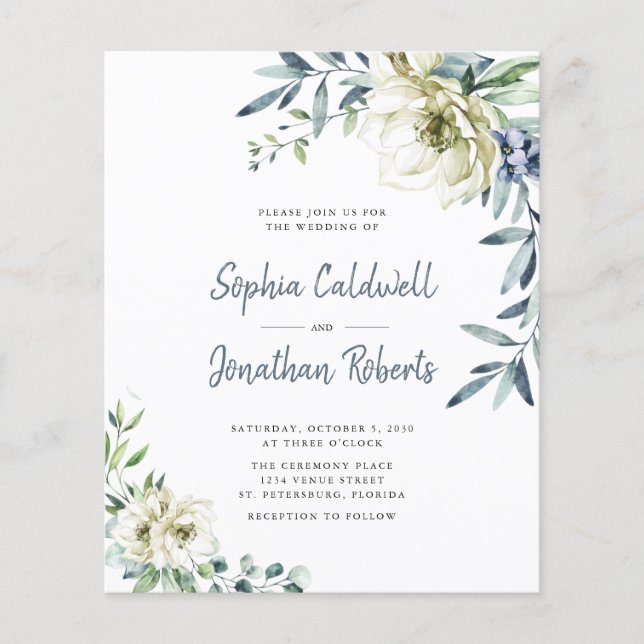 Budget All in One Eucalyptus Floral Wedding Invite (Front)