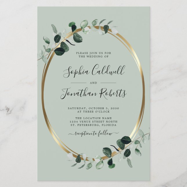 Budget All in One Eucalyptus Sage Wedding Flyer (Front)