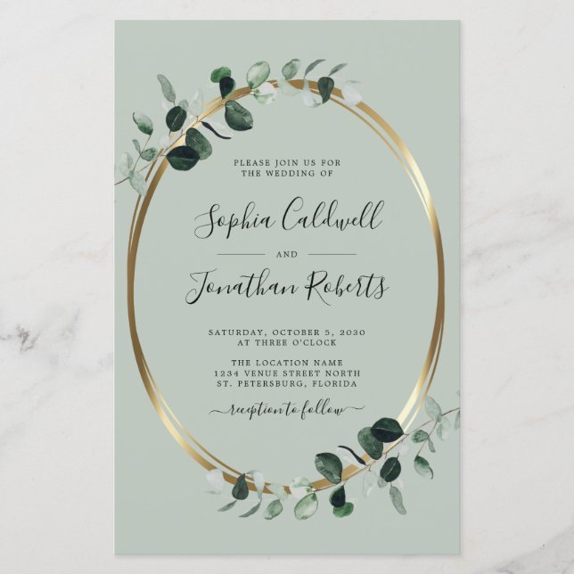 Budget All in One Eucalyptus Sage Wedding Invite (Front)