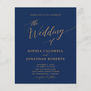 Budget All in One Gold and Navy Wedding Invite