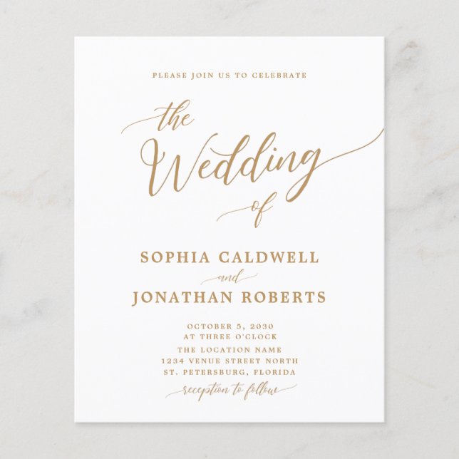 Budget All in One Gold Calligraphy Wedding Invite (Front)