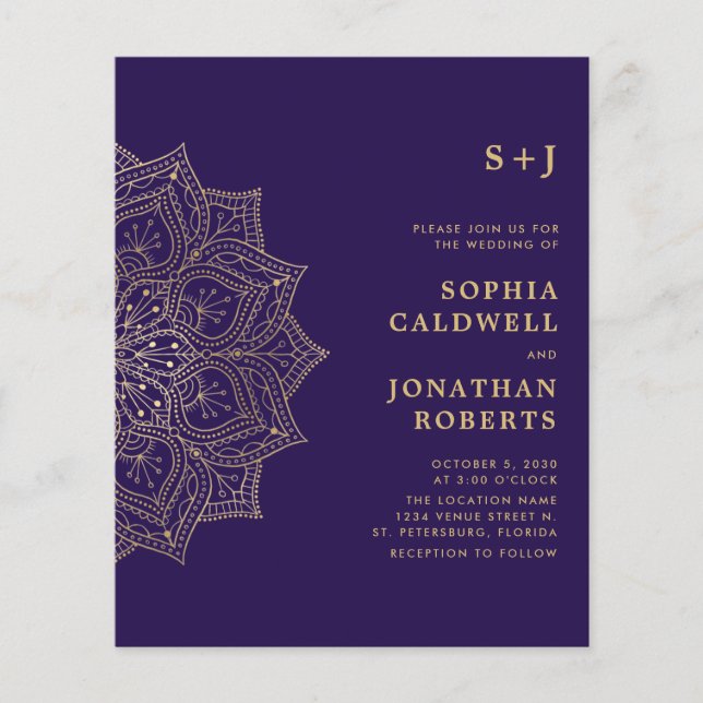 Budget All in One Gold Mandala Wedding Invite (Front)