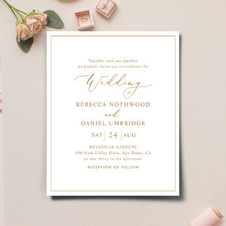 Budget All-in-One Gold Script Wedding Invitation